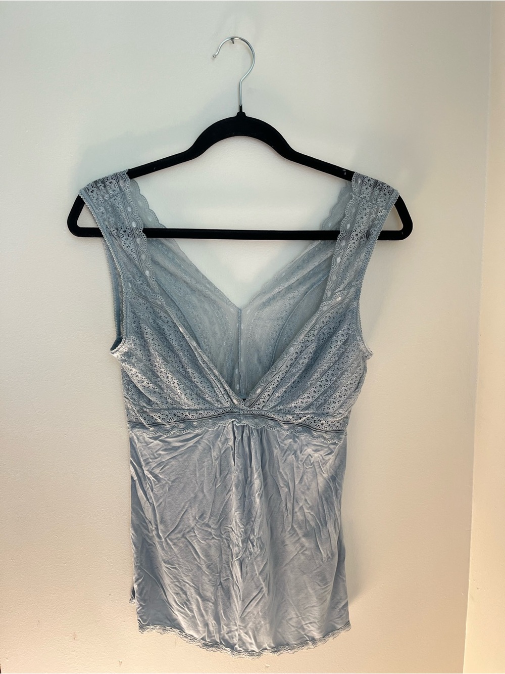 Tahari Light Blue Lace-Trim V-Neck Chemise Top